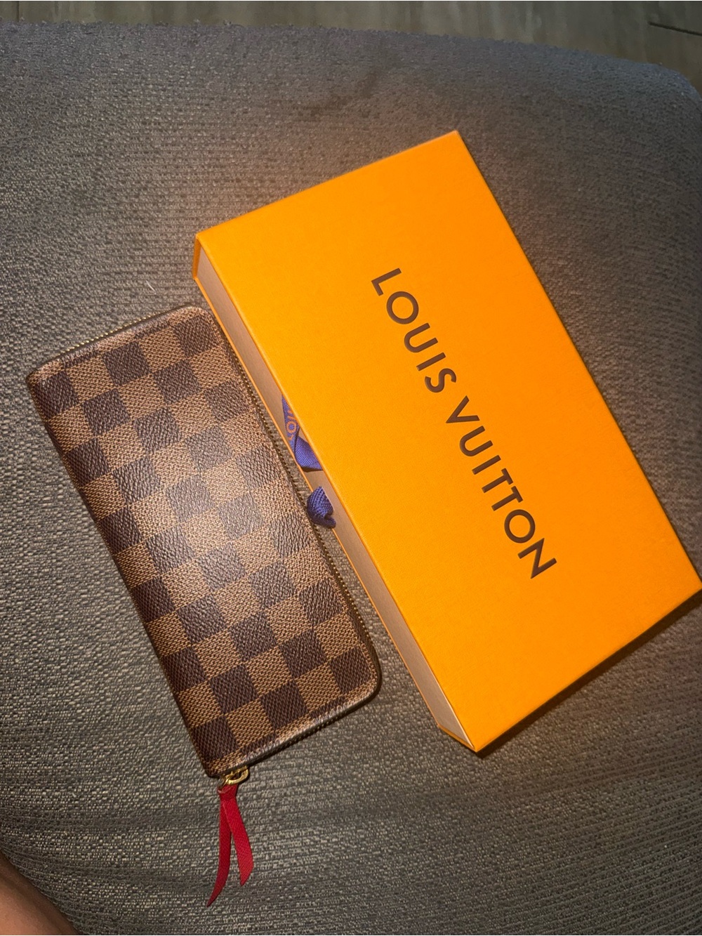 Louis Vuitton Brown Damier Zip-Around Wallet with Red Pull